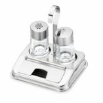 Set sare și piper Giorinox Italia cu recipiente din sticlă, capace din inox și suport inox, ideal pentru restaurante și hoteluri.